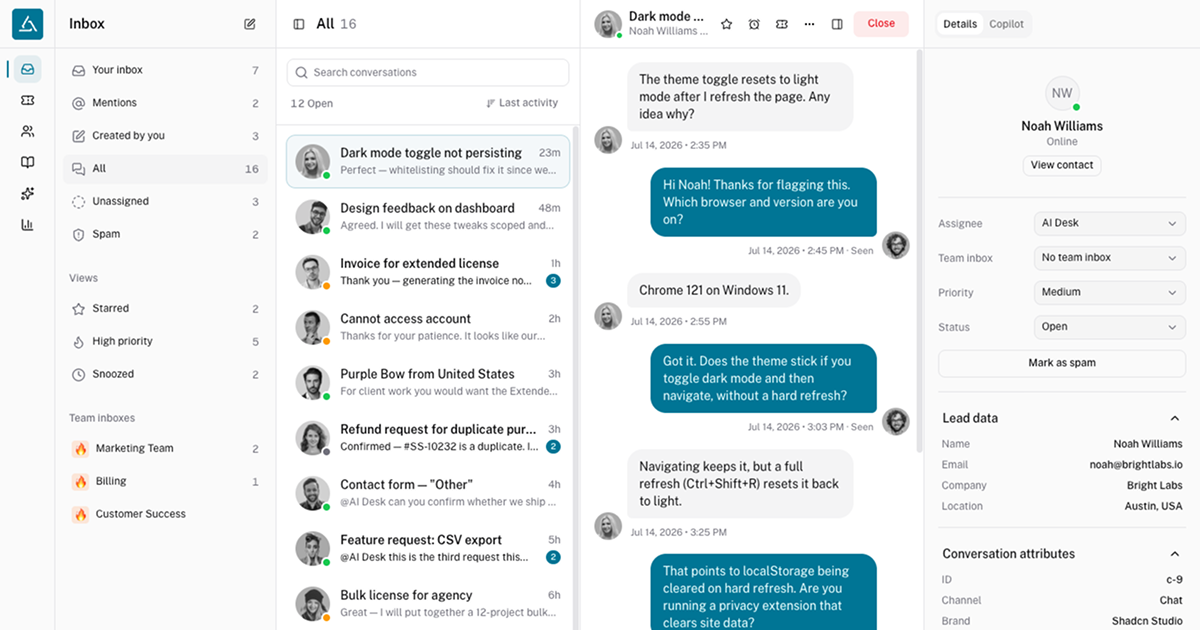AIDesk - Shadcn Customer Service Template
